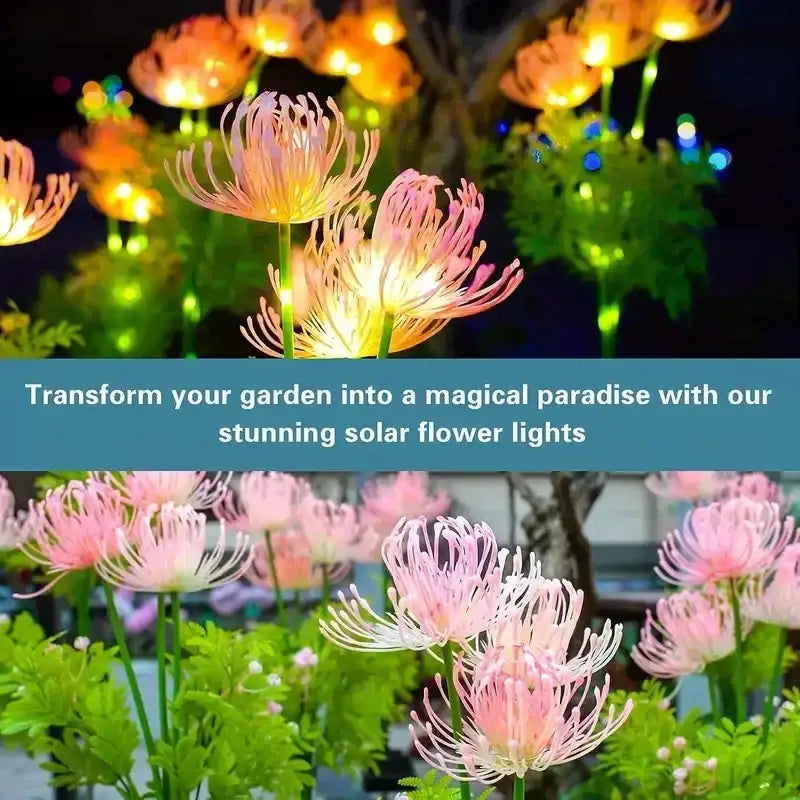 Decorbites™ sunflower solar garden lights feature pink and orange glowing spiky petals for solar lawn decor