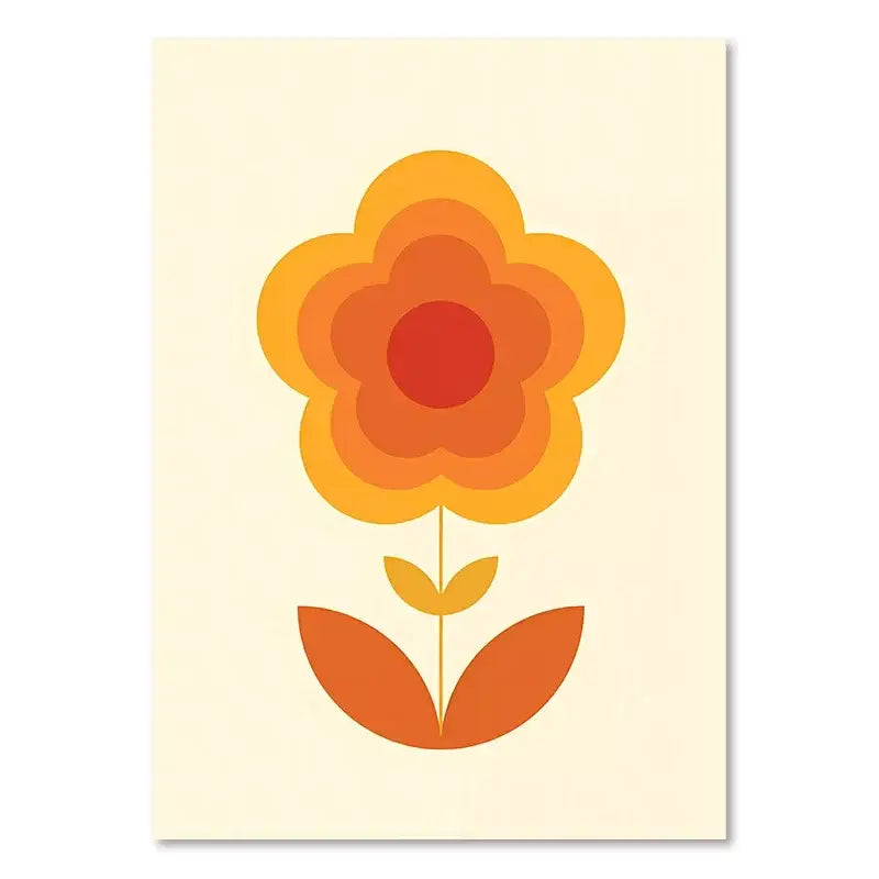 Decorbites™ sunset rainbow flower canvas art print featuring a stylized orange and red layered flower on cream background