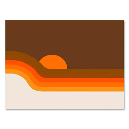 Decorbites™ sunset retro stripes stripes art prints set featuring a minimalist orange and brown abstract sunset design