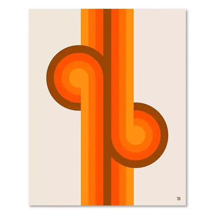 Decorbites™ sunset retro stripes art prints set featuring vibrant orange and brown concentric stripes art on cream background