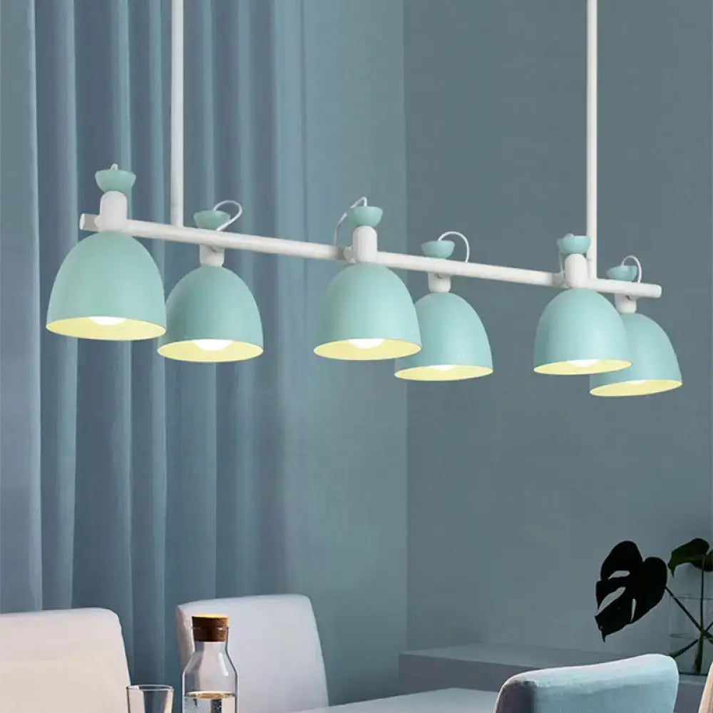 Pastel blue decorbites swivelable macaron island pendant with five dome shades and white metal arms for dining room 110v-120v light type