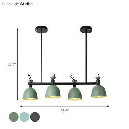 Modern industrial pendant light with four matte sage green dome shades black metal arms compatible with 110v-120v and 220v-240v light type