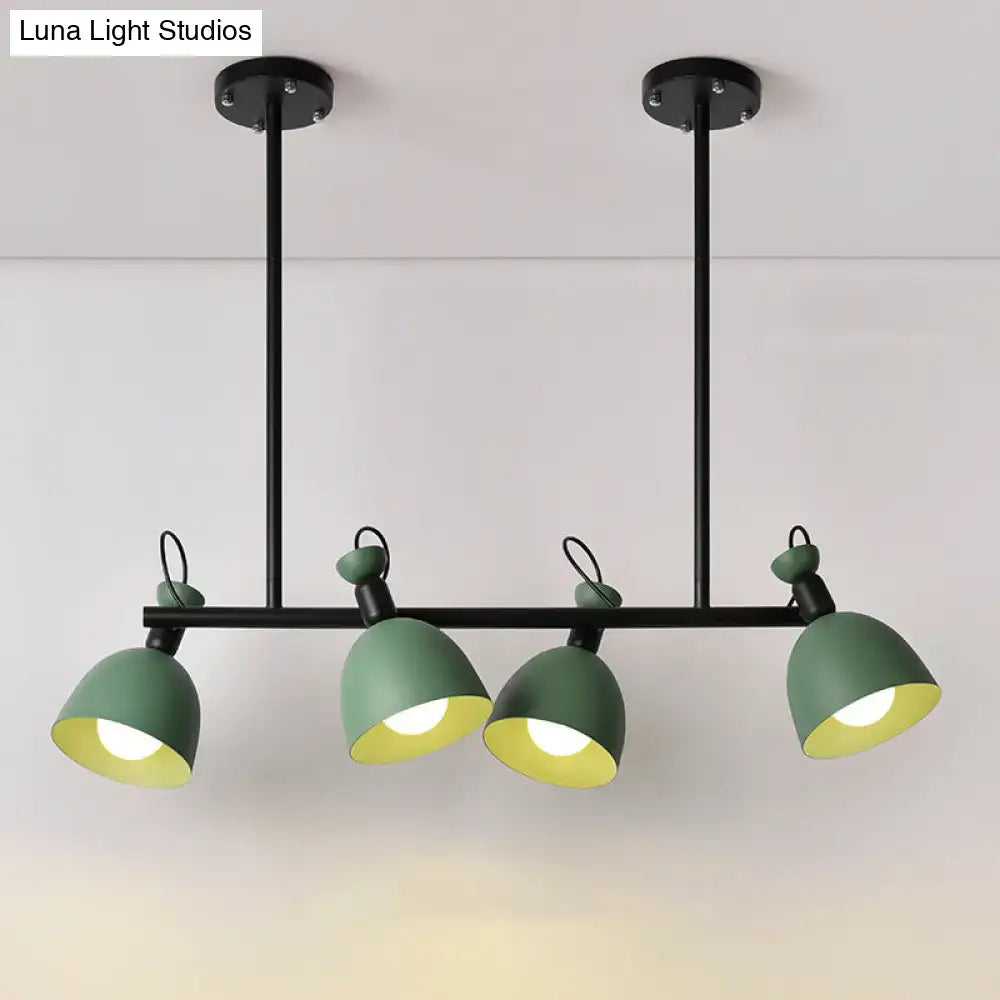Modern DecorBites swivelable macaron island pendant light with four matte green shades and black metal arms for dining room 110v-120v