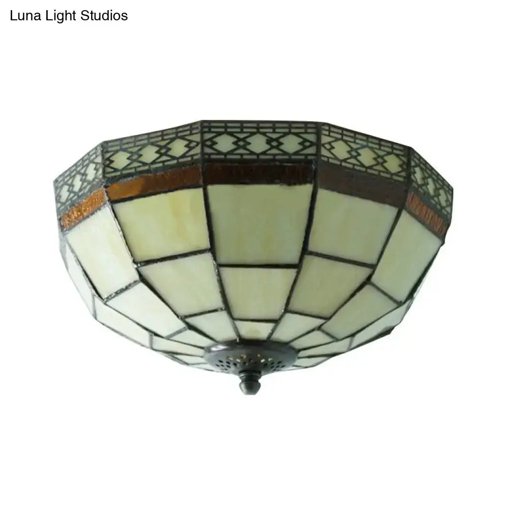 DecorBites tiffany 2-light beige flush mount ceiling light with octagonal art glass dome shade for 220v-240v use