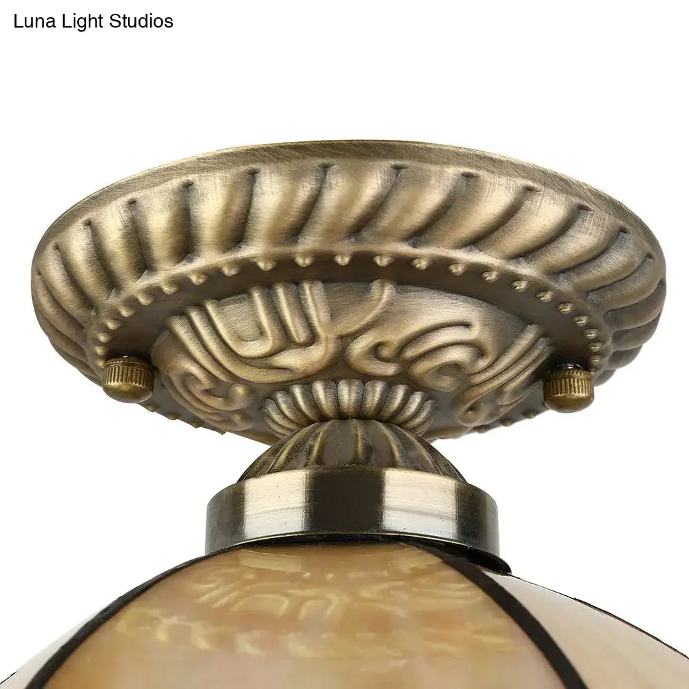 Decorbites tiffany antique art glass ceiling light with beige domed mount and antique brass finish for e27 light 110v-120v