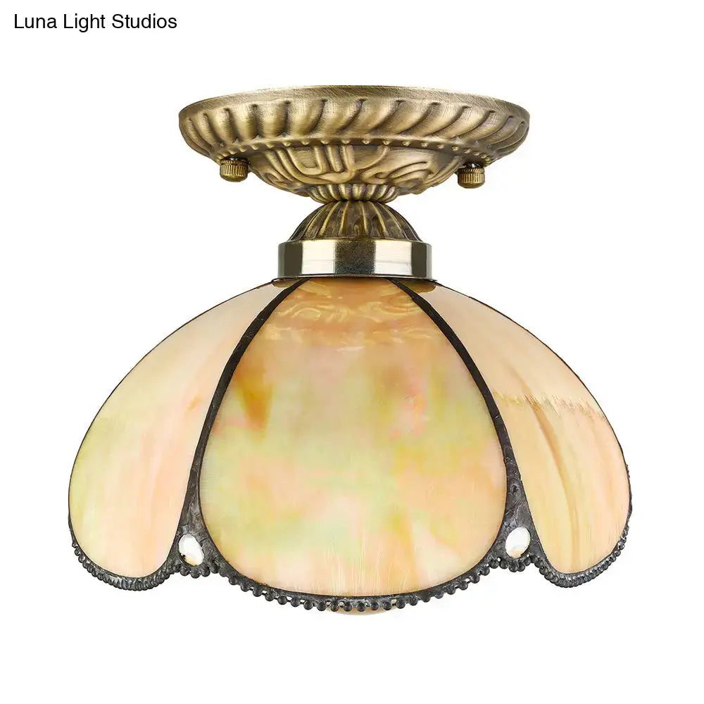 Decorbites tiffany antique art glass ceiling light with antique brass finish and peach cream stained glass shade e27 110v-120v