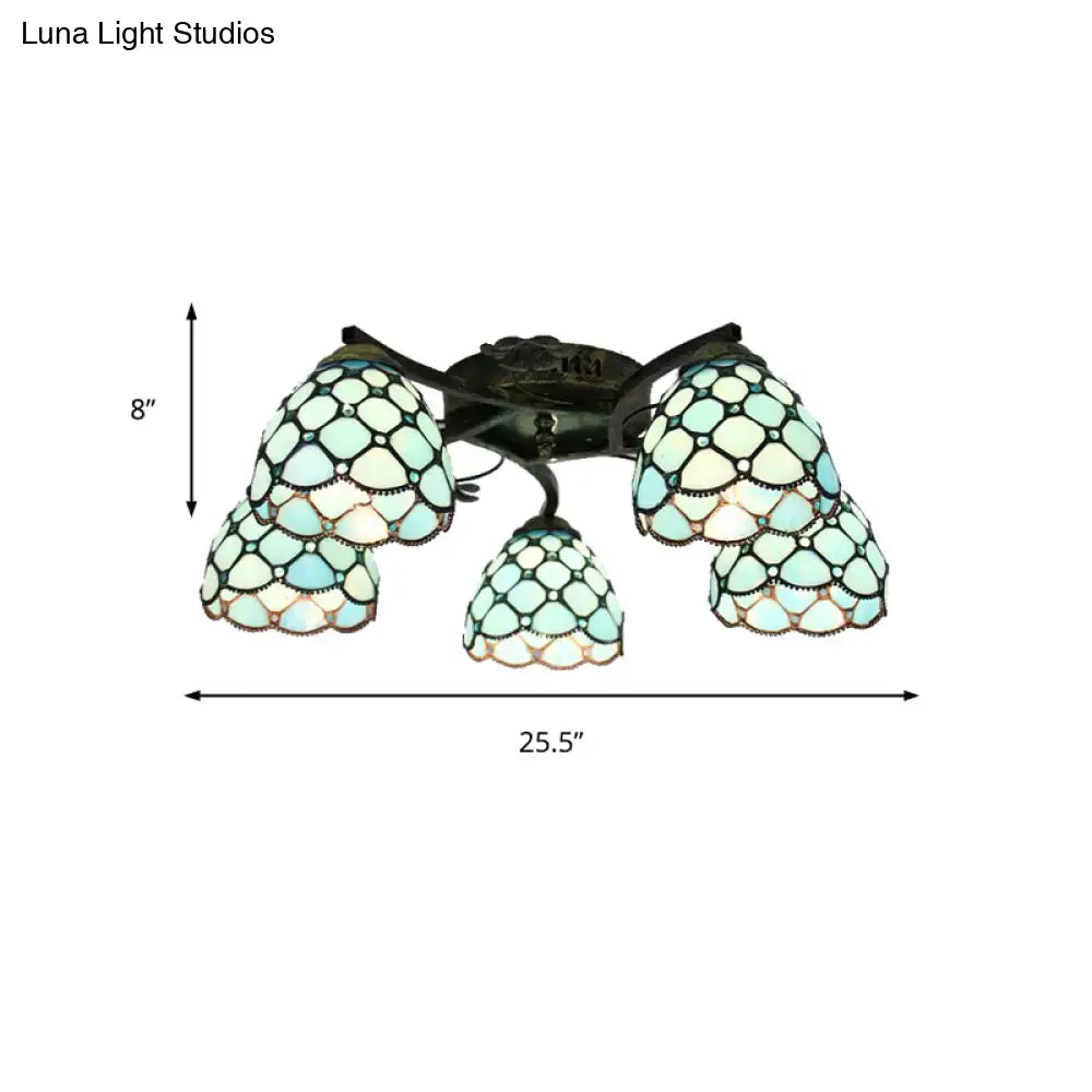 DecorBites tiffany stained glass ceiling light with five mint and white mosaic shades in antique bronze finish for bedroom