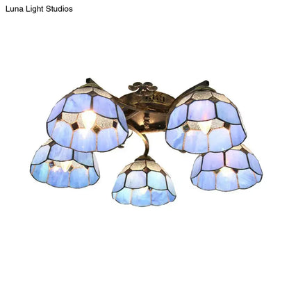 DecorBites tiffany stained glass ceiling light with blue mosaic design and antique bronze brass finish for bedroom