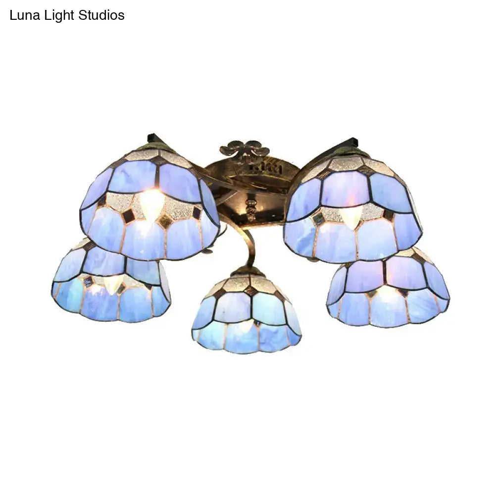 DecorBites™ tiffany stained glass ceiling light with blue mosaic design and antique bronze finish for bedroom use