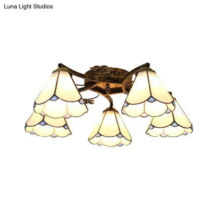DecorBites tiffany stained glass ceiling light with five scalloped cream shades in antique bronze for bedroom use
