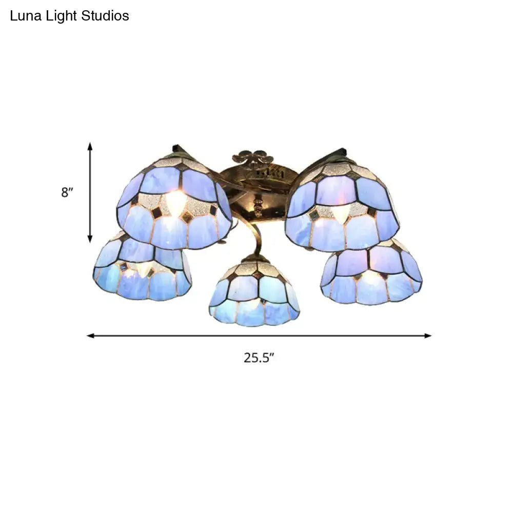 Decorbites tiffany stained glass ceiling light with blue glass scalloped heads and antique bronze finish for bedroom