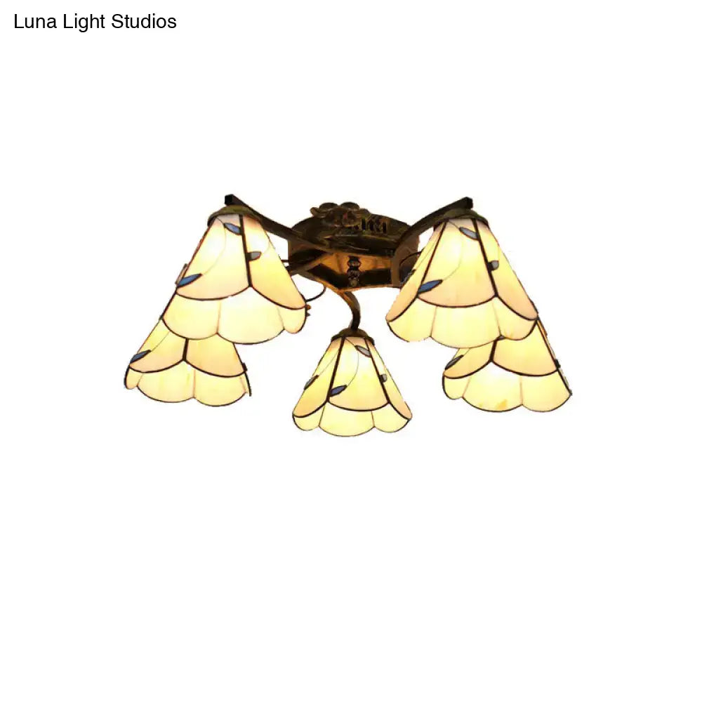 DecorBites tiffany stained glass ceiling light with antique bronze finish and amber blossom shades for bedroom use