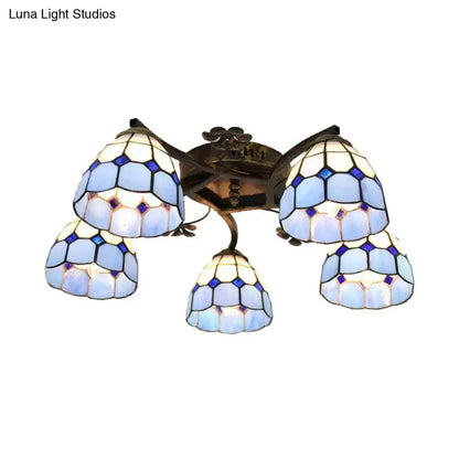 Decorbites tiffany stained glass ceiling light with blue and white glass and antique bronze finish for bedroom