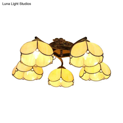 DecorBites tiffany stained glass ceiling light with yellow floral stained glass and antique bronze brass accents