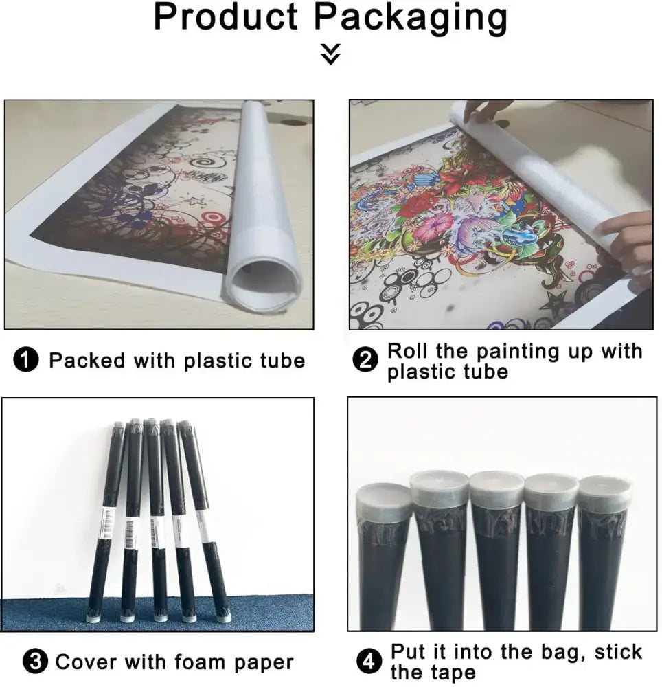 Roll-up canvas wall art print featuring vibrant colorful graffiti-style tiger design in a protective plastic tube