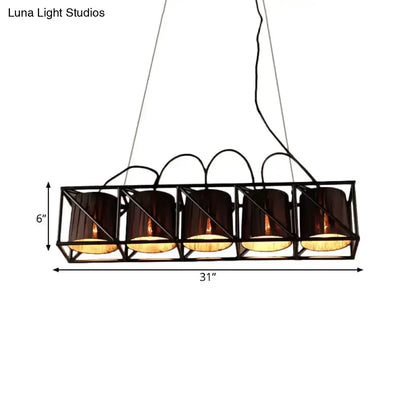 Industrial-style DecorBites black fabric suspension pendant with five dark brown shades ideal for island lighting fixture height