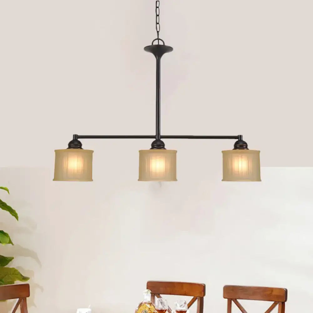 Decorbites traditional black wrought iron chandelier with three beige fabric shades and black glass for dining room use with e26 e27 bulbs