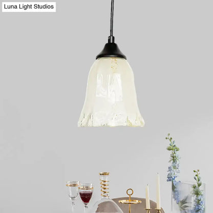 DecorBites™ traditional pendant light with frosted glass flower cone shade and black metal fixture for living room lighting