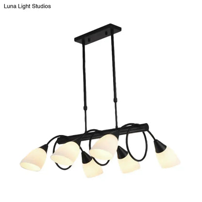 DecorBites traditional black metal pendant light fixture with six frosted glass shades and minimalist design