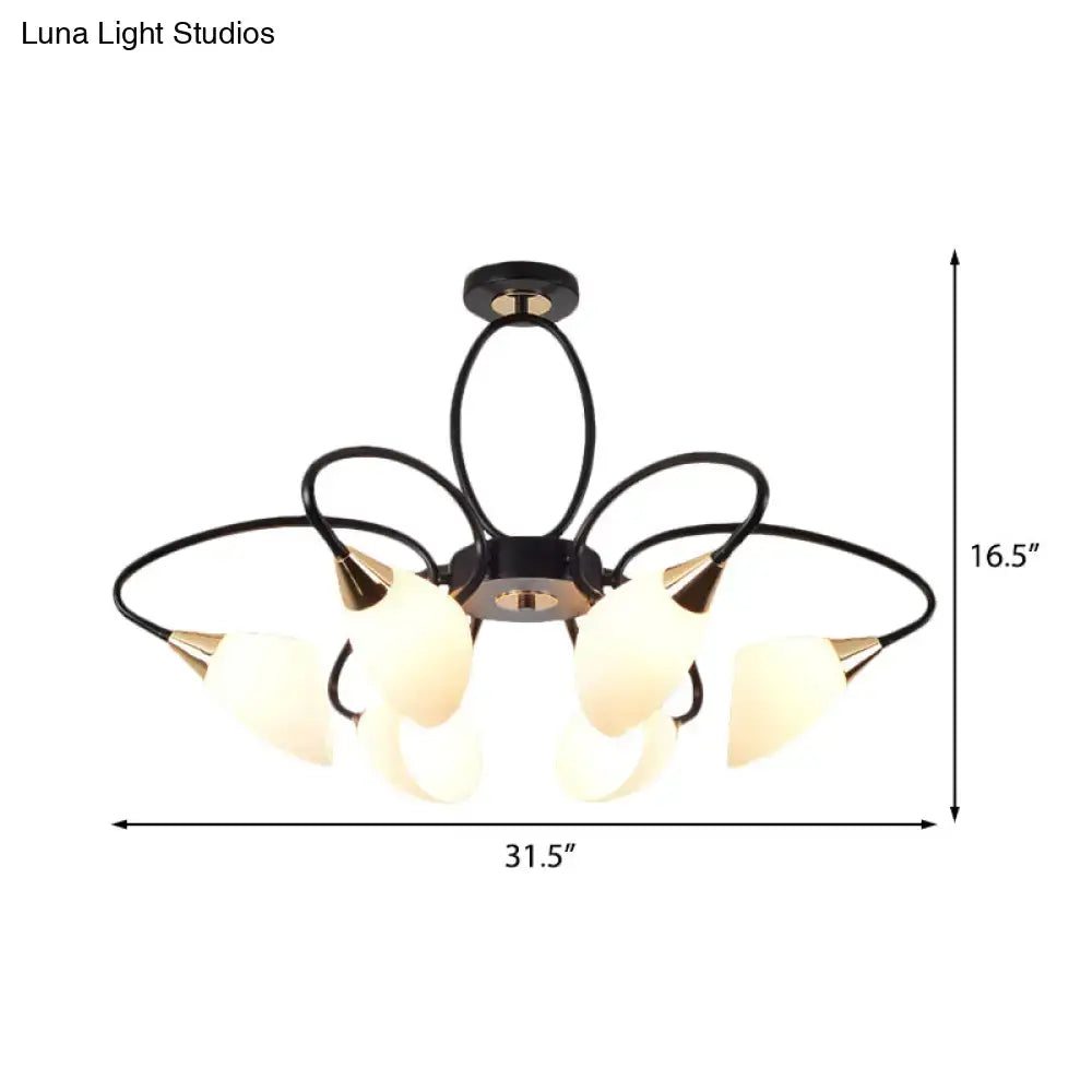 Decorbites traditional oval white glass semi flush mount ceiling light with six white glass shades in black finish