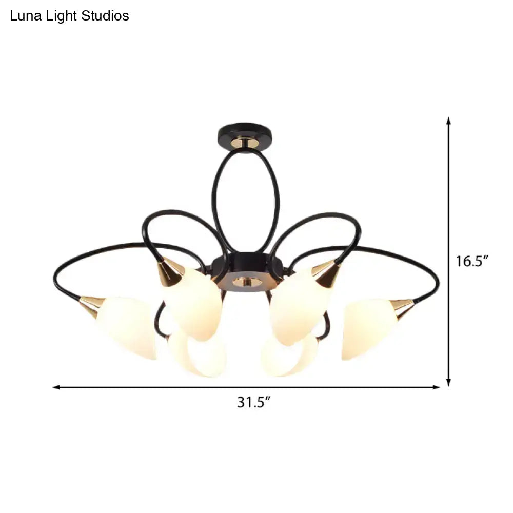 Decorbites™ traditional oval white glass semi flush mount ceiling light with black finish and six frosted shades