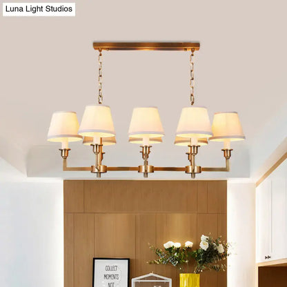 DecorBites traditional style brass-finished ceiling light with five cream fabric shades for living room conic island ceiling