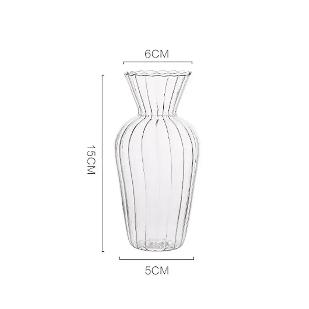 Clear glass transparent nordic vase with vertical ridges and fluted rim ideal for plants and flowers by decorbites