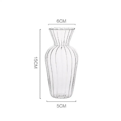 Clear glass transparent nordic vase with vertical ridges and fluted rim ideal for plants and flowers by decorbites