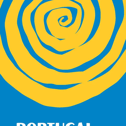 DecorBites™ trendy travel posters art print featuring vibrant yellow and blue spiral design for home decor