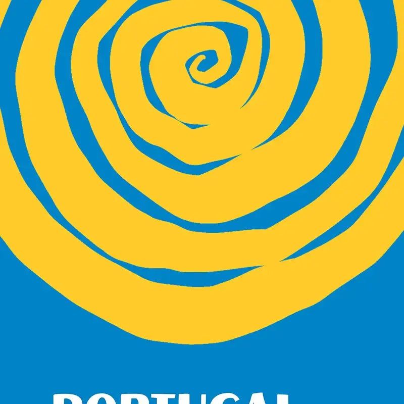 Vibrant yellow and blue spiral design in the decorbites™ tropical travel posters art print collection