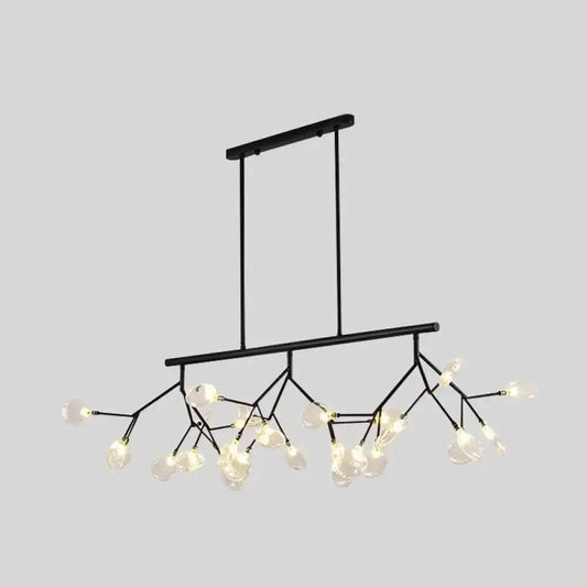 DecorBites™ ultra-modern black metal 27-light dining room pendant light fixture with clear glass globe bulbs