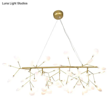 Decorbites™ ultra-modern linear firefly pendant lighting with gold-toned branches and white glass globes ceiling light