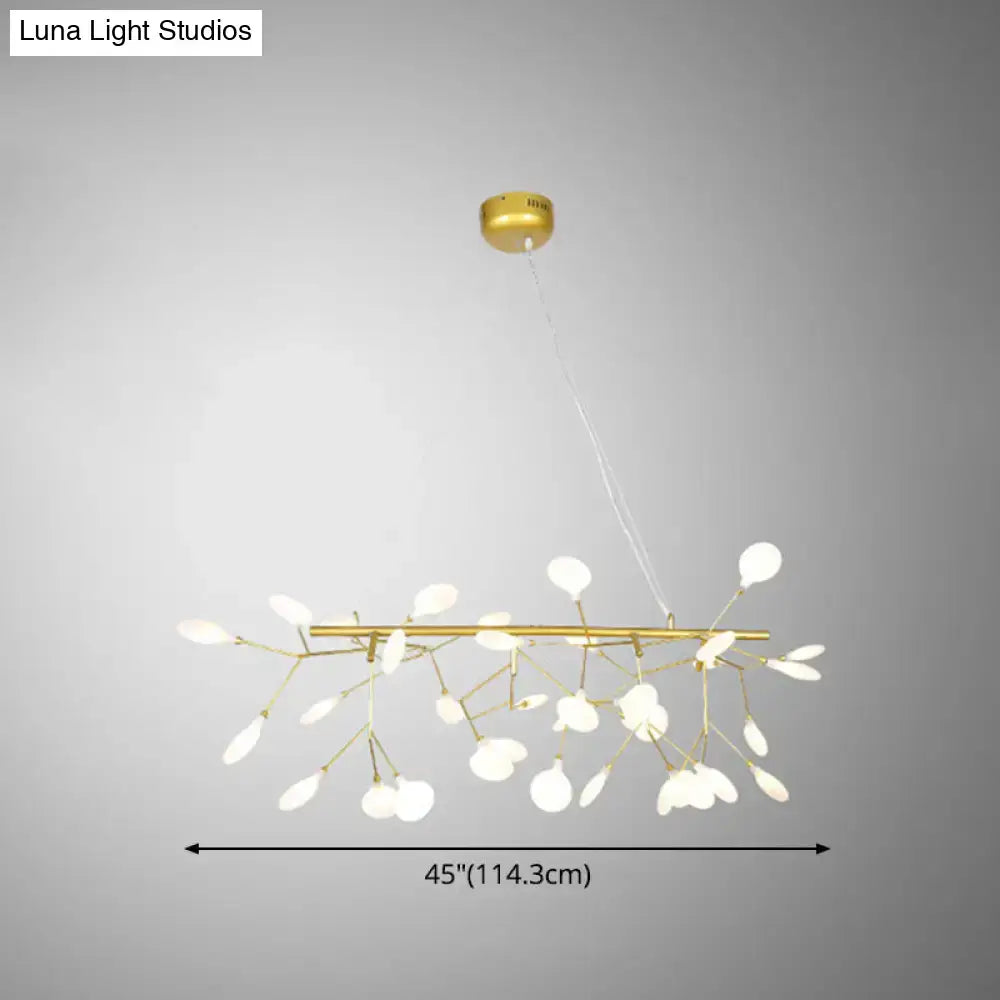 Decorbites™ ultra-modern linear firefly pendant lighting with gold-toned branches and white acrylic orbs ceiling light