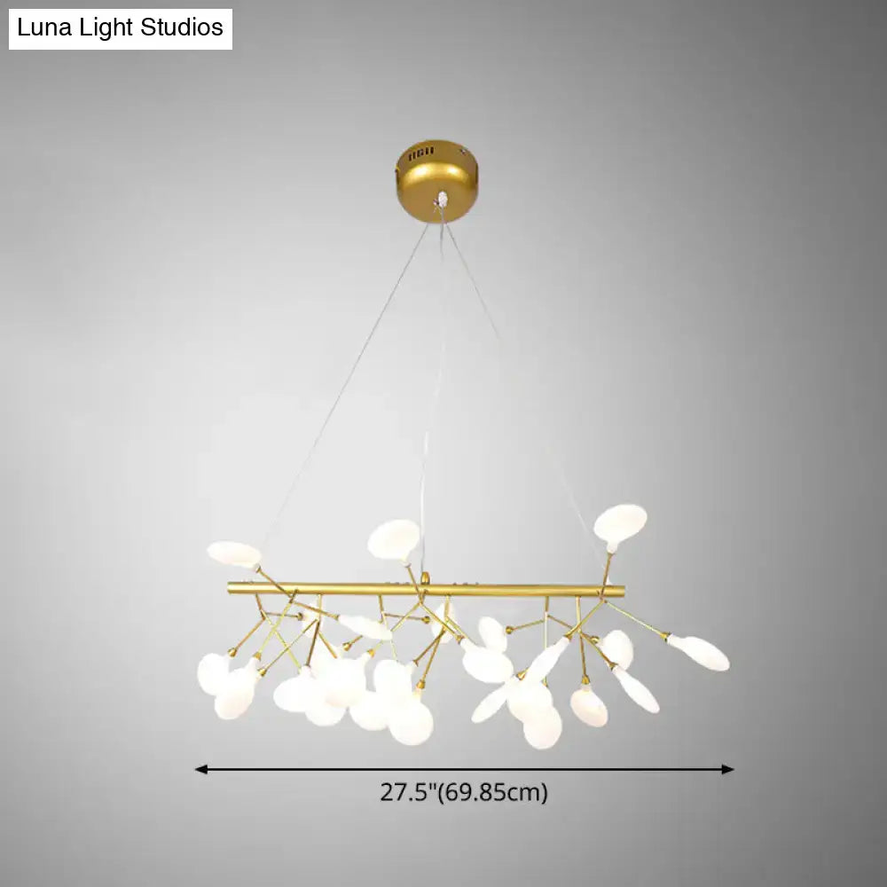Gold-toned decorbites ultra-modern linear firefly pendant lighting with leaf-shaped frosted glass shades ceiling light
