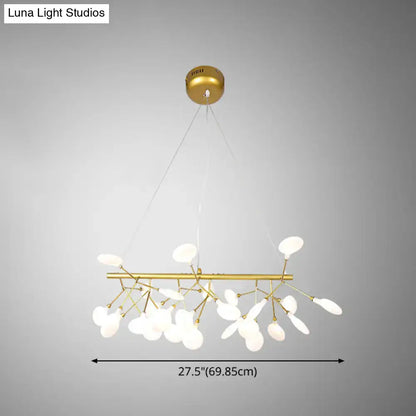 Gold-toned decorbites ultra-modern linear firefly pendant lighting with leaf-shaped frosted glass shades ceiling light