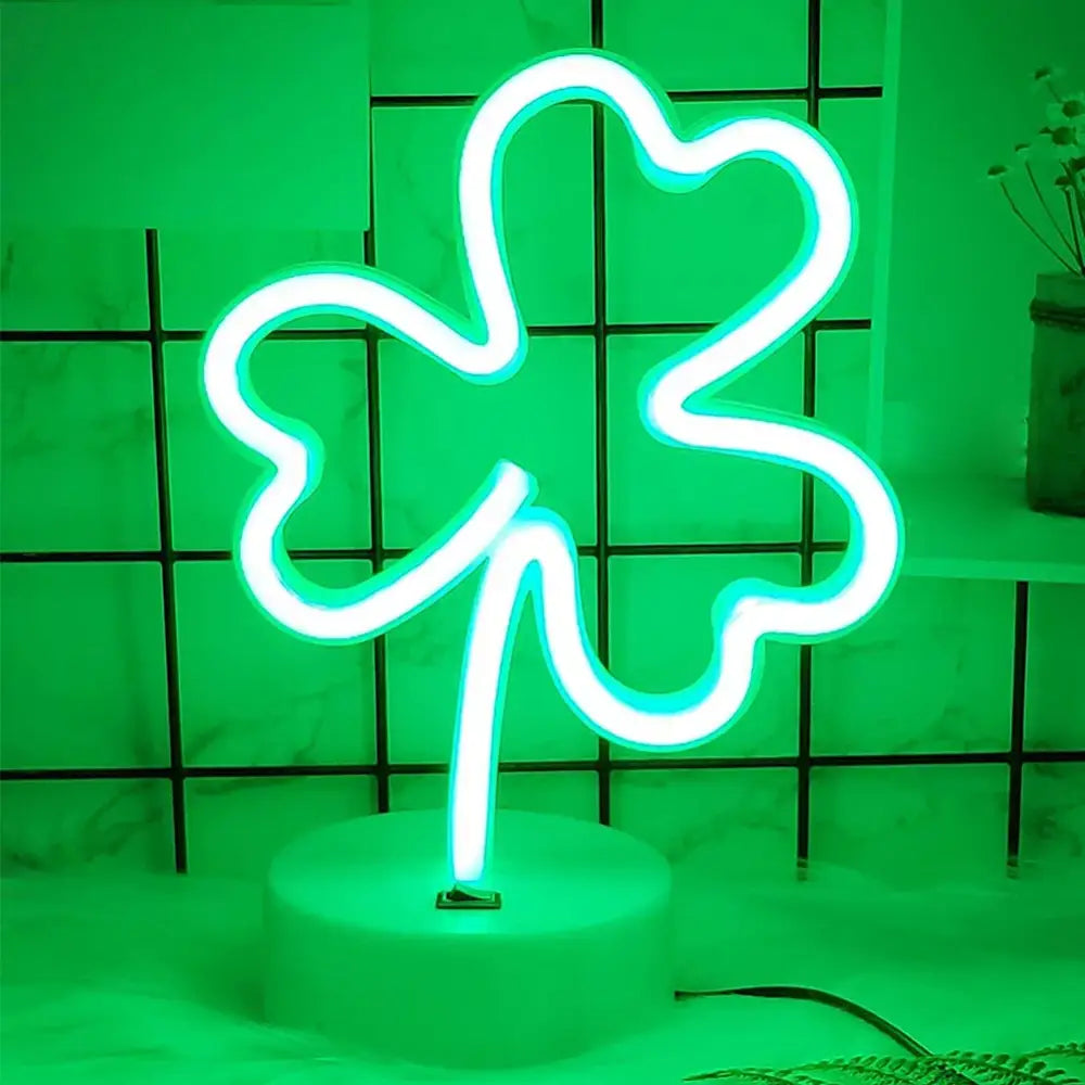 Decorbites™ usb led neon shamrock sign light glowing green with sleek modern design for holiday and home decoration