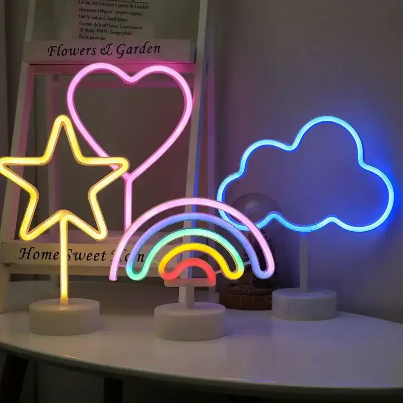 Decorbites™ usb led neon sign shaped like a multicolored rainbow on white base for party wedding decoration