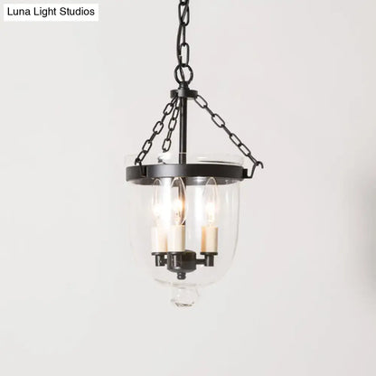 Black metal DecorBites™ vintage 3-light inverted cloche pendant chandelier with clear glass and chain cord length