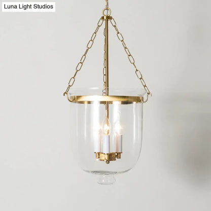 Decorbites vintage brass-finished 3-light inverted cloche pendant chandelier with clear glass and adjustable chain cord length