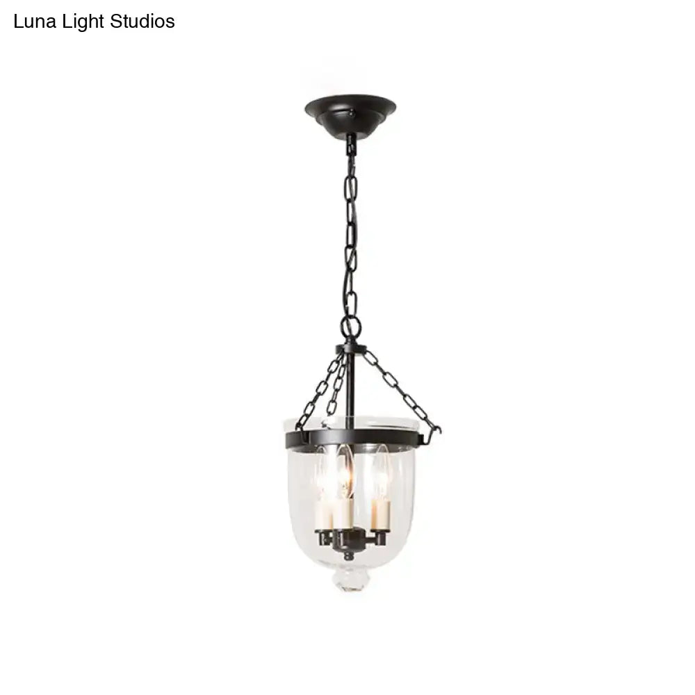 Black metal DecorBites™ vintage 3-light inverted cloche pendant chandelier with clear glass and adjustable chain cord length