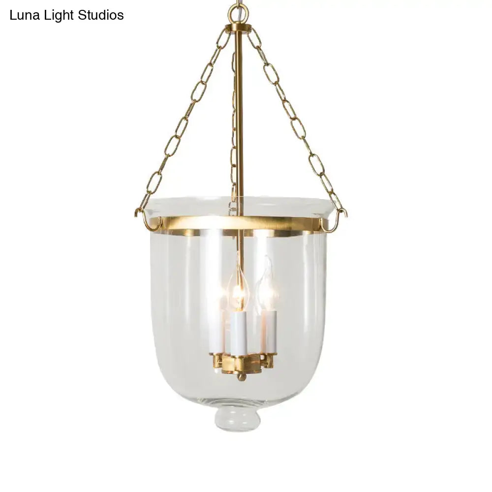 DecorBites™ vintage 3-light inverted cloche pendant chandelier with brass finish clear glass and adjustable chain cord length