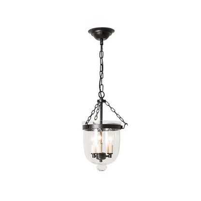 Black metal DecorBites™ vintage 3-light inverted cloche pendant chandelier with clear glass and chain cord length