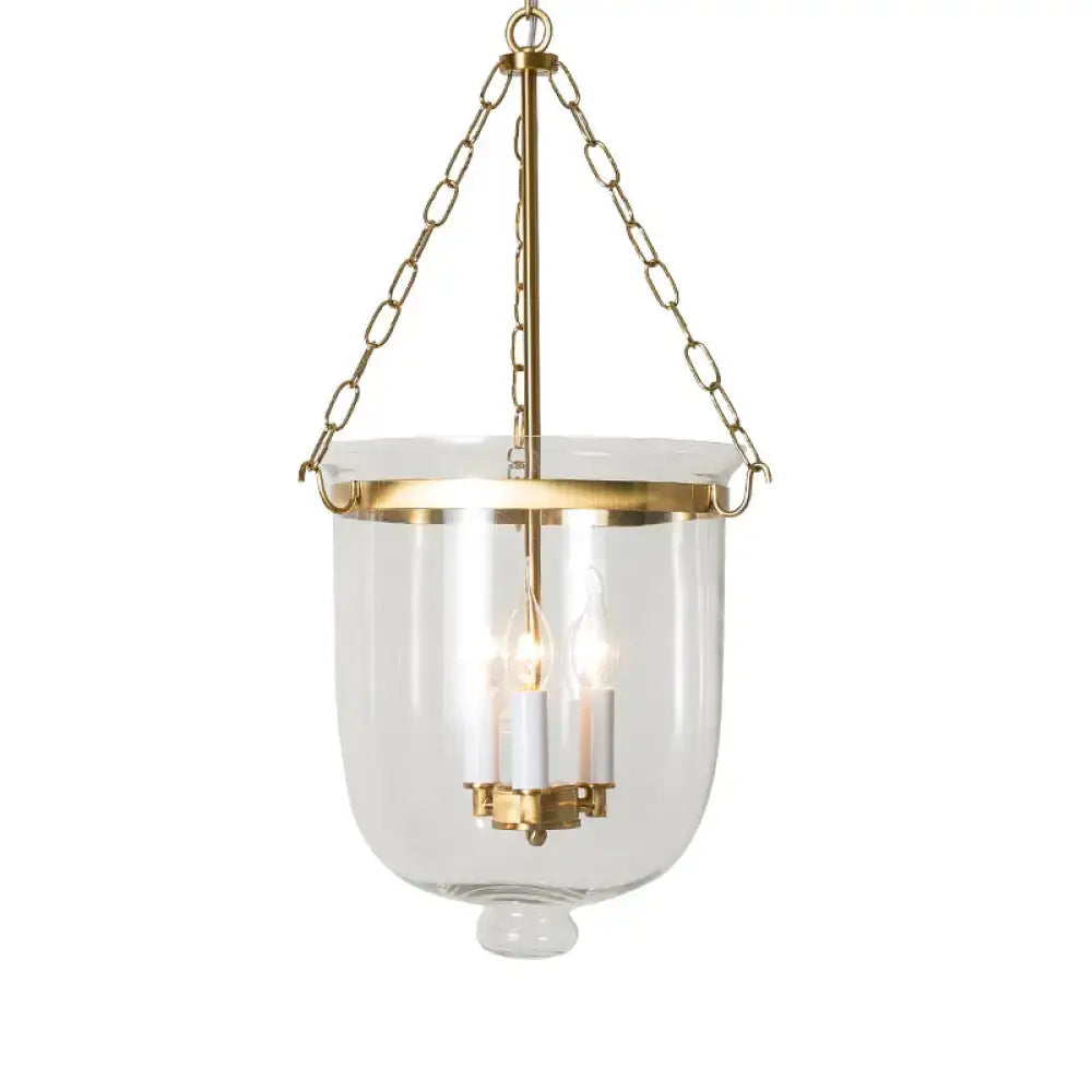 DecorBites vintage 3-light inverted cloche pendant chandelier with brass finish clear glass and adjustable chain cord length