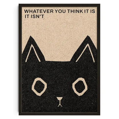 Decorbites™ vintage abstract canvas print featuring a black cat face with beige eyes in a black frame
