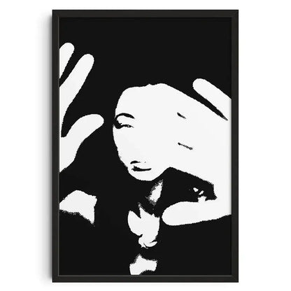 DecorBites™ vintage abstract canvas print featuring a black-framed high-contrast woman portrait for home decor