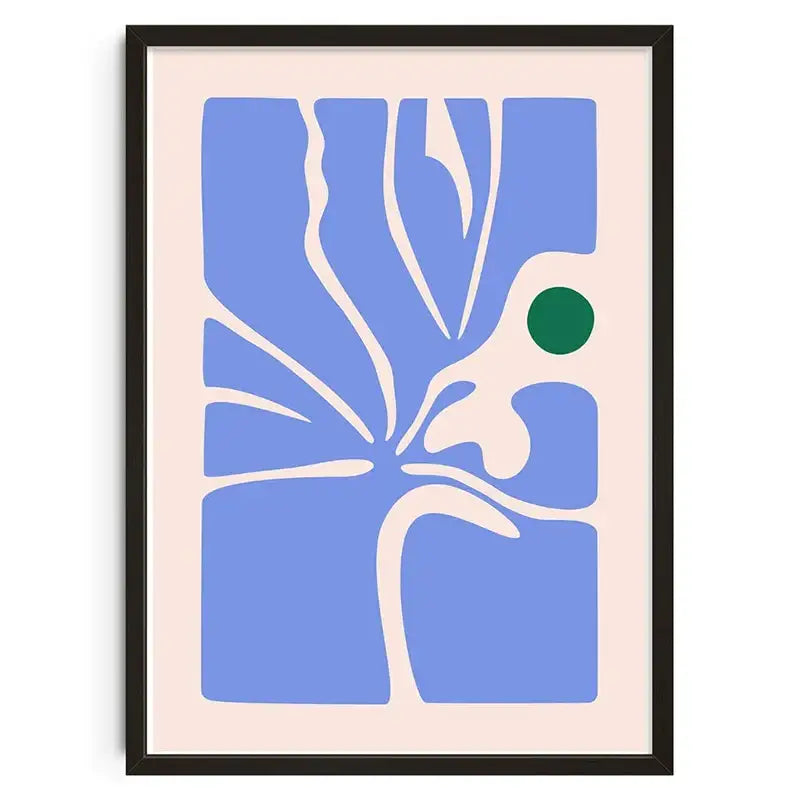 Decorbites vintage abstract canvas print featuring a blue and cream floral design with green accent for home decor