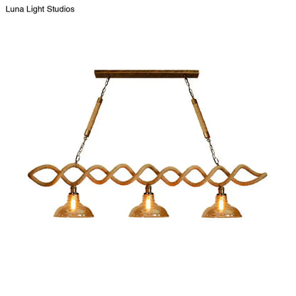DecorBites Vintage amber glass ceiling light with wooden mount, braided rope suspension, 3 shades, fixture width and height