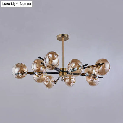 Decorbites™ vintage amber grey glass flush mount chandelier with brass rod and black arms for living room lighting