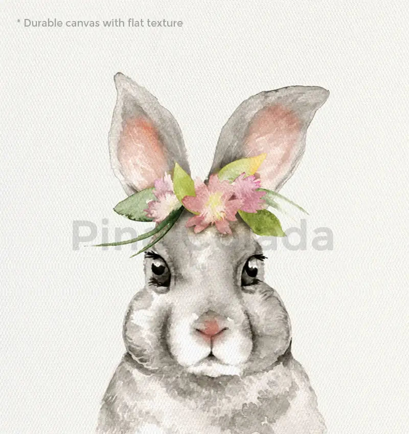 DecorBites™ vintage anatomy canvas print featuring a gray bunny with a floral crown on durable canvas