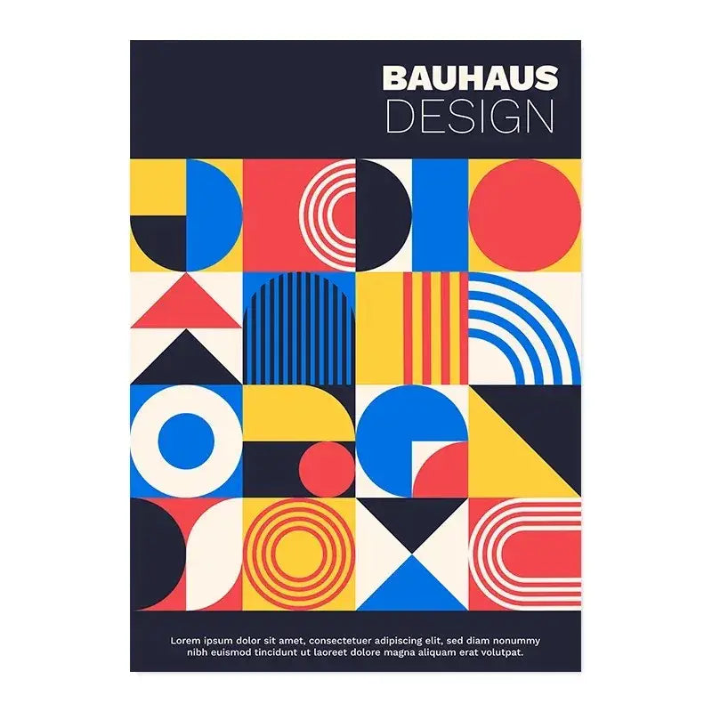 Decorbites™ vintage black and white bauhaus canvas print featuring a vibrant geometric pattern for modernism exhibition canvas